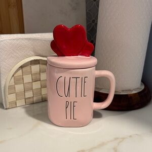 Rae Dunn Pink 'Cutie Pie' Mug with Red Heart Lid